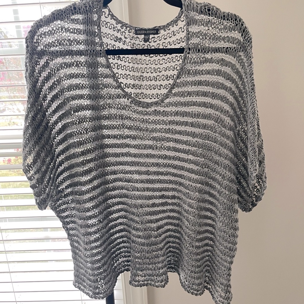 Eileen Fisher Open Twist Stripe Scoop Neck Box Top